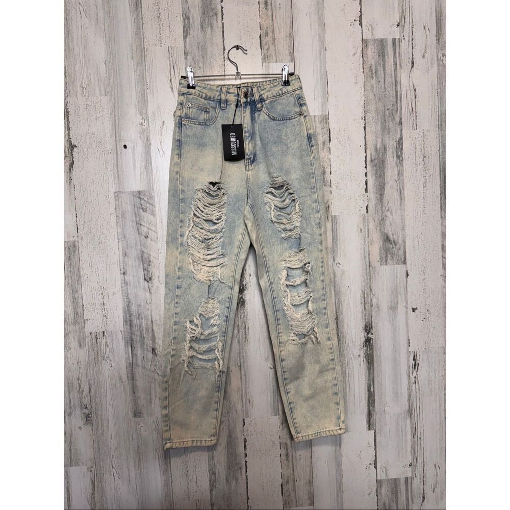 Missguided Riot High Rise Mom Jeans Womens Size 0S Light Wash Distressed NWT